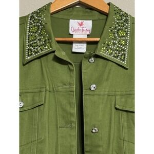 Quacker Factory Women's Jacket Green‎ Sparkle Embellished Size M Festival Bling